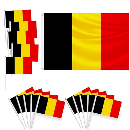 16 pièces Ensemble de drapeaux,décorations de coupe européenne,1 grand drapeau 150x90cm,avec œillets en laiton,15 petits petit drapeau à main,décorés lors d'événements sportifs,fêtes (Belgique)