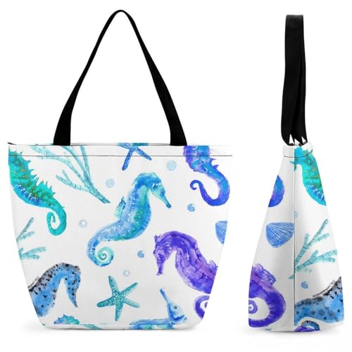 Sac à main hippocampe violet pour femme grand cabas bandoulière de shopping
