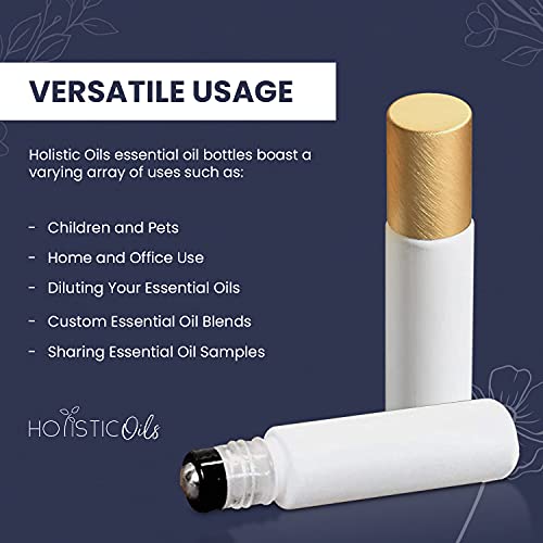 12-Pack 10ml White Glass Roller Bottles with Brushed Gold Leakproof Caps – Refillable Roll-On Bottles with Updated Roller Insert for Essential Oils, Serums, Perfumes, and DIY Aromatherapy