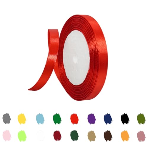 Red Ribbon 10mm for Gift Wrapping 22M,Red Satin Ribbon 10mm Thick for Crafting Cake,Hair Bow,Polyester Ribbon Christmas Decoration,Wedding Car Decor