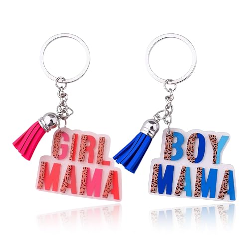 Mother Keychain Gifts for Boy Girl Mama New Mom Birthday Christmas Gift Mom to be Gift for Women Mothers Day Gifts from Husband Daughter Son, First Time Twin Mother Leopard Key Holder 2 Pcs