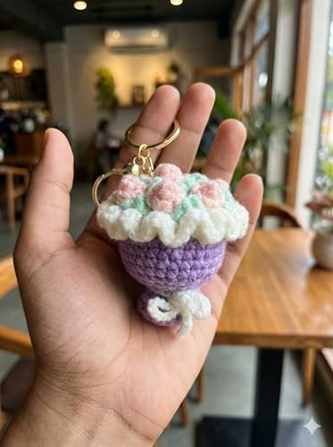 Image of Handmade Crochet Flower Keychain for Bags Keys Purse Backpack Cute Aesthetic Yarn Keyring Bag Charm Handmade Soft Thread Flower Keychain for Girls Women Kids Gifting and Daily Use