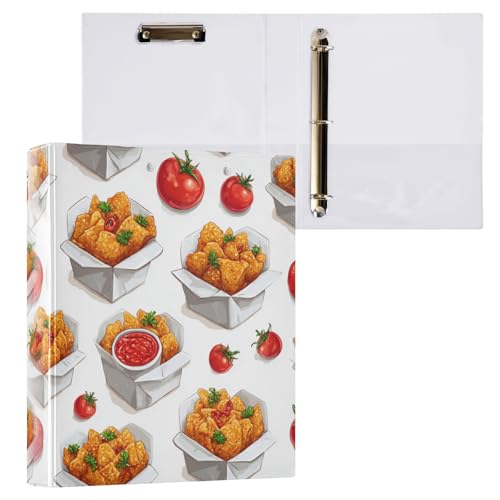 QUGRL 3 Ring Binder 1.5 Inch Fried Chicken with Tomatoes...
