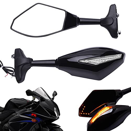 MISS MOLY Noir Moto Clignotant Rétroviseur avec LED Indicateur de flèche Pour CBR GSXR YZF (Noir Brillant+Lentille Claire)