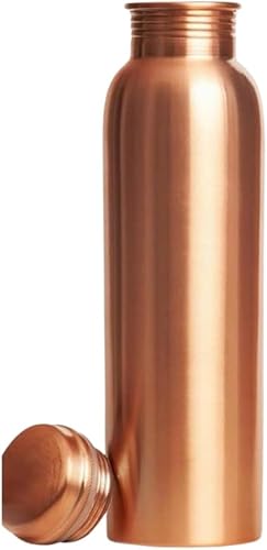 Botella de agua moderna de cobre sólido con acabado mate de 1 litro, botella ligera y resistente a fugas con boca ancha, recipiente de hidratación