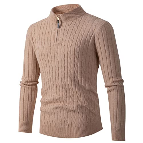 Akklian Men's Quarter Zip Sweater Slim Fit Casual Cable Knitted Pullover Fashion Business Turtleneck Solid Color Knitwear2