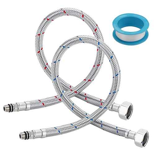 2 Pièces Tuyaux De Raccordement Flexibles Robinets G3/8 X M10 Tuyau Flexible Pour Robinet 80cm Tuyau de Raccordement Flexible avec Ruban D'étanchéité,Tressé Acier Inoxydable pour Robinets Mélangeurs
