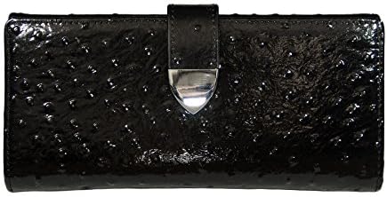 Black Patent Leather Ostrich Pattern with Genuine Leather Interior Wallet