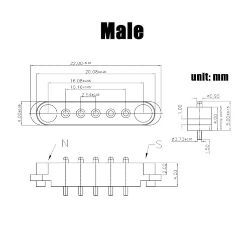 Image of Magnetic Pogo Pin Connector - 2 Pair, 2 /3 /4 /5P, Male+Female, 2.54 /2.5MM Through Holes, Spring Loaded, DC Power Socket, 5Pin