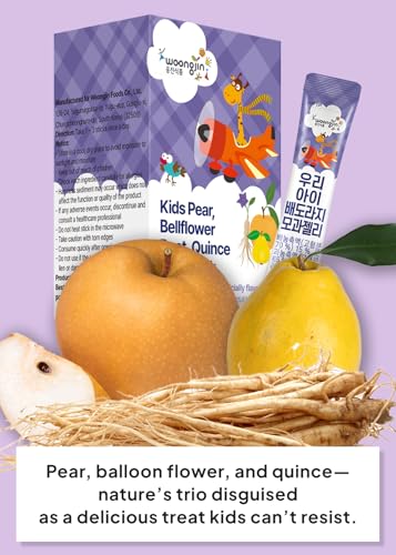 Korean Food Woongjin Kids Pear Bellflower Root Quince Jelly Stick – Naturally Sweetened Fruity Flavor Jelly Stick, Individually Wrapped Portable Treat, 30 Sticks (15.87 oz)