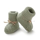 mimixiong Baby Booties Newborn Infant Sock Shoes Hand Knitting Crochet Boy and Girl Cozy Shoes Sage green, 0 Months-3 Months