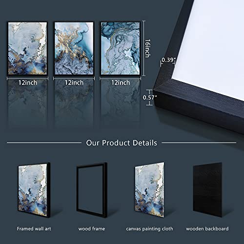 3 Piece Black Framed Wall Art For Living Room Wall Decorations For Bedroom Canvas Wall Pictures Office Wall Decor Blue Abstract Wall Art Watercolor Paintings Bathroom Decor Modern Home Decor 12"X16" 3 #TOP5