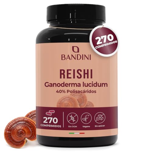 Bandini® Reishi hongo 270 comprimidos | Equivalentes de 16.900 mg (13:1) | 40% de polisacáridos | Extracto de Ganoderma Lucidum | Para +4 meses | Complemento alimenticio puro 100% Vegano y Natural