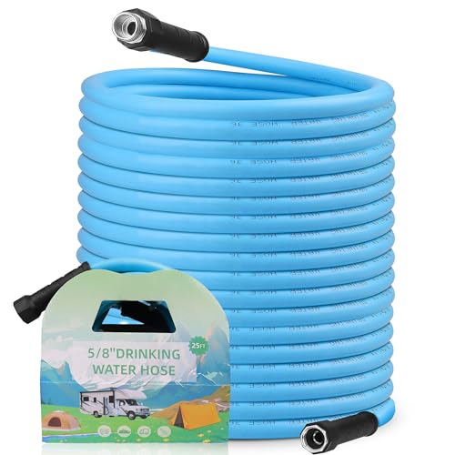 XPORTION 100FT RV Drinking Water Hose 5/8'' Heavy Duty Garden Hose with 3/4" NH Fitting Connections Anti Kink Waterhose Blue