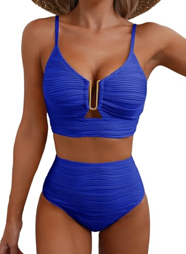 Herseas Womens Sexy U Wired Ruched Push Up 2 Piece Popular Bikini Tummy Control High Waisted Cutout...
