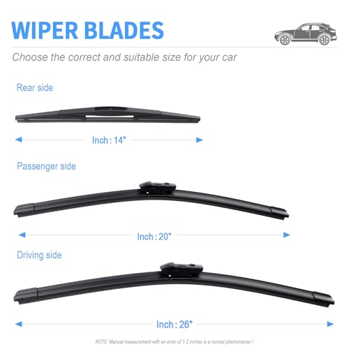 Image of Gavimnal Silicone Wiper Blades Replacement For Subaru Ascent 2019-2025 | 26 inch+20 inch Front & 14 inch Rear, All-Weather, Streak-Free, OE-fit, Quiet, Easy One-Click Install