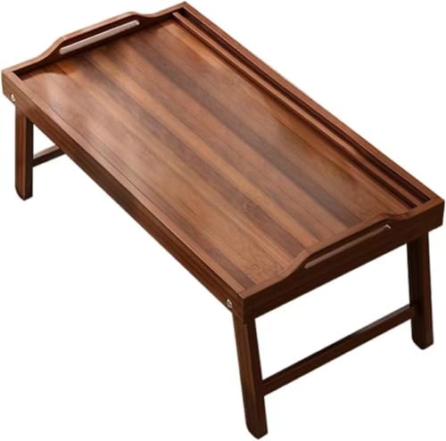 Giawkcaベッドの上でパソコン机のノートタブレット学習机ins文芸無垢材の折りたたみができます小さいテーブルの朝のテーブル (50*30*24CM,クルミ色です)