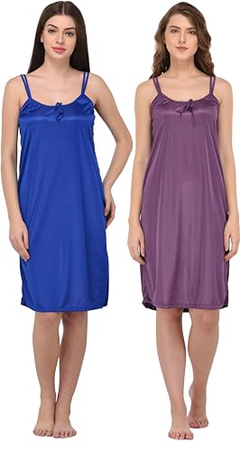 Image of You Forever Women Sexy Satin Striped Solid Above Knee Length Nighty, Loungewear, Nightwear, Sleepwear, Home Wear Short Nighty for Women Pack of 2