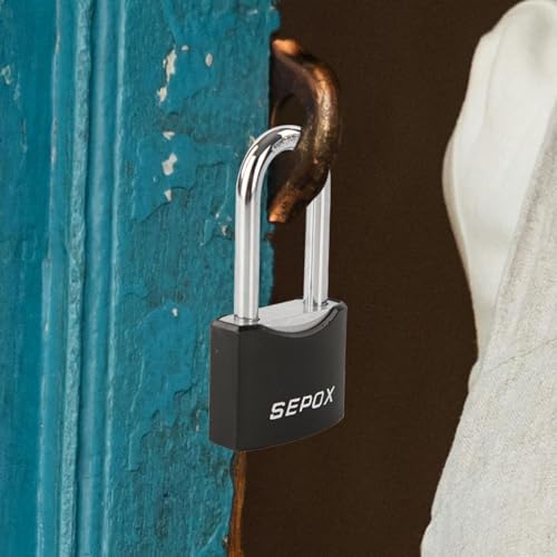 SEPOX® Twins 1-9/16\" All-Weather Outdoor Padlocks Keyed Alike, Long Shackle, Solid Steel Lock, Heavy-Duty with Black Cover, Design for Gate Fence Cabinet Toolbox School Gym Locker,with 2pcs Same Key - Thumbnail 3