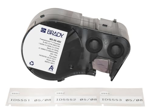 Image of Brady FreezerBondz Polyester Pre-Sized Labels for Label Printer BMP51 /BMP53 /M511-200 Self Adhesive Printer Labels - Black on White (41,28 mm (W) x 15,24 mm (H) x 9,53 mm (Dia)) - M5-95-492