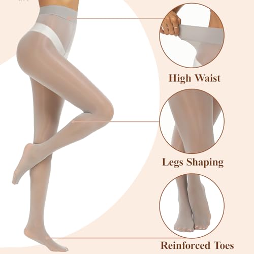 Image of Shiny Pantyhose for Women High Waist Silk Oil Shimmer Sheer Tights | 2 Pairs Sheer Tights for Women 15D Pantyhose for Women