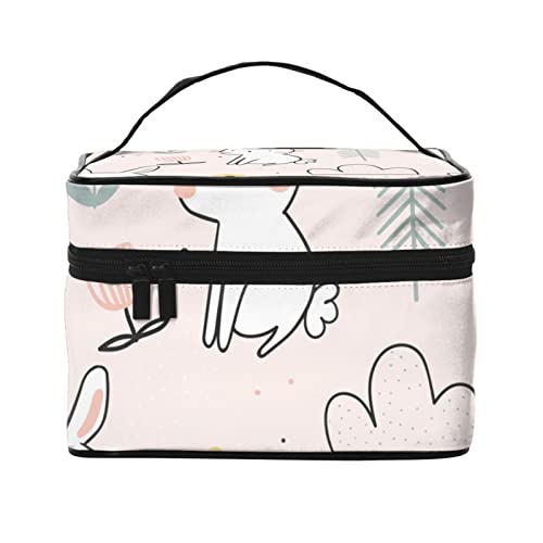 森 かわいい 白い ウサギ 化粧ポーチ メイクポーチ 収納ケース トラベルバッグ 化粧バッグ 化粧道具 化粧品 小物入れ 収納 旅行用 出張用