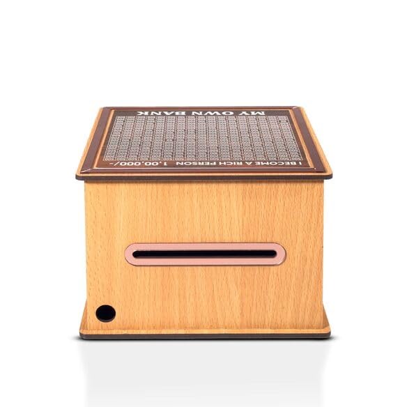 Laser Art Wooden Piggy Bank for Kids & Adults, Coin Box with Carved Design, Savings Box, Mini Bank, Donation Box, Smart Money Box, Wooden Coin Box, Money Saver, Piggy Bank with Numbers 4