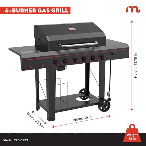 6-Burner Propane Barbecue Gas grill, Side Shelves With Hooks, for Camping, Outdoor Cooking, Patio, Garden Barbecue Grill, Open Cart With Side Tables, Black