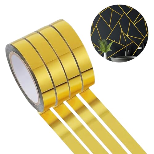 Kendwing 4 Rouleaux De Doré Ruban Adhésif Décoratif Pour Carrelag,Bricolage Autocollante Joint Ligne Bande(10 Mm x 50 m) Ruban Adhésif Doré Pour...