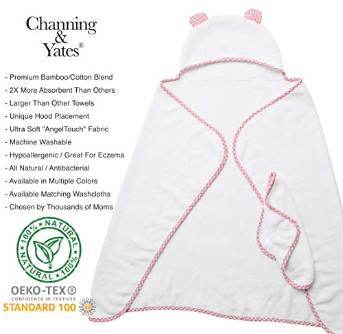 Image of Channing & Yates Premium Boutique Hooded Baby Towels and Washcloth Set - Organic Viscose Made from Bamboo Baby Towel with Hood (Pink Set)