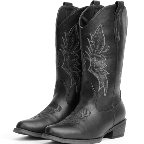 Image of IUV Cowboy Boots for Women Mid Calf Pull-On Cowgirl Boots