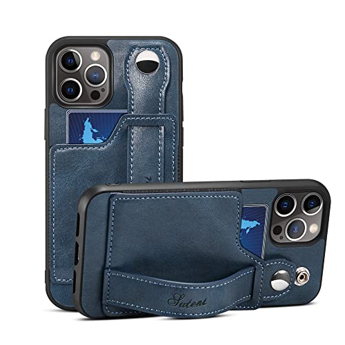 Coque iPhone anti-chute cuir bleu avec bracelet de maintien pour iPhone SE 2020 8 7