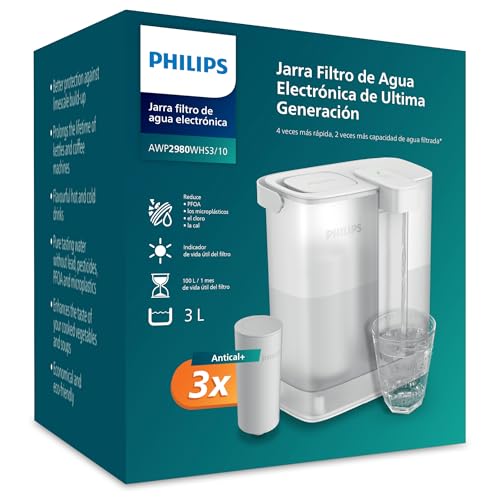Philips Water Instant Jarra Filtrante 3 L 3 Filtro Anticalc Reduce La Cal Y El Cloro, Mejora El Sabor De Las Bebidas Calientes Packaging May Vary