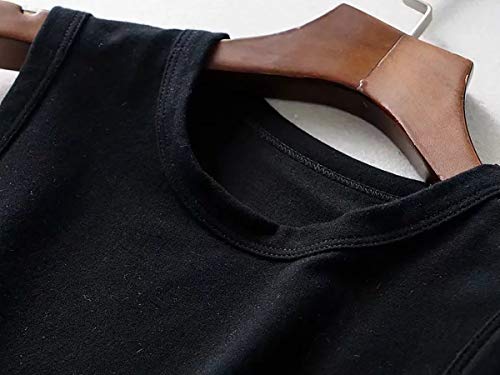 Missactiver Womens Round Neck Crop Top Basic Solid Sleeveless Crop Tank Vest Top (Medium, Black) #TOP4