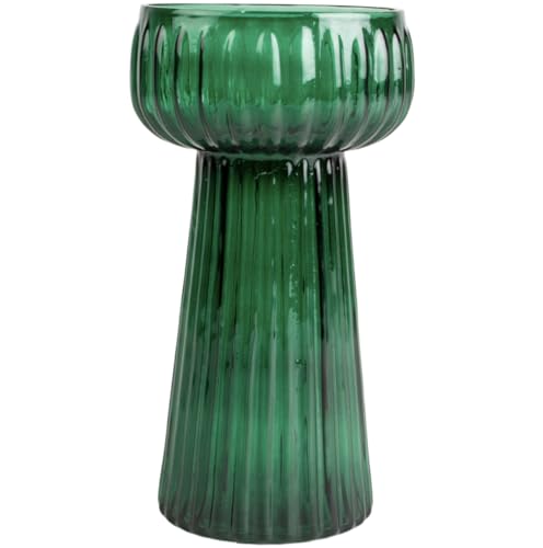 Green Ribbed Texture Hyacinth Flower Bulb Glass Vase, Spring Bulb Propagator Planter, Tall Glass Bud Flower Vase, Coloured Green Glass Vase