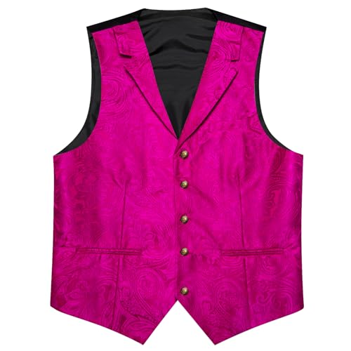 Image of Barry.Wang Mens Silk Lapel /Shawl Collar Vest Tie Sleeve Holder Set Formal /Casual Paisley Vests Wedding Tuxedo Waistcoat