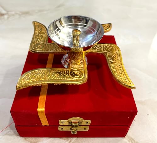 Image of DSH Decorative Swastik Diya with Royal Velvet Box for Pooja,Diwali,Home Decor and Return Gift.