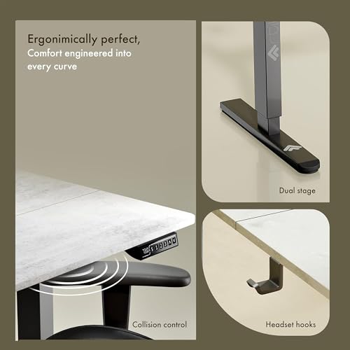 Image of ARTIKEL Artidesk Eco Electric Height Adjustable Table for Office Work & Home-Sit Stand Gaming Desk 80kg Load, Cup Holder, 2 Hooks,Cable Organizer 2Split Tabletop (Rock, 120x60 CM)