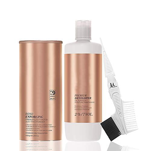 BlondeMe Lightener and Developer | Premium Bleach XXL 900 grams, Developer 2% / 7 Vol 1 Liter and M Hair Designs Tint Brush Comb (Bundle)