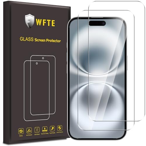 WFTE 2-Pack Screen Protector for iPhone 16 9H Hardness Anti-Scratch Anti-Fingerprint Bubble-Free HD Clear Premium Protective Tempered Glass Film for iPhone 16 6.1 Case Friendly