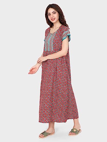 Image of Evolove Women's Cotton Long Maxi Night Gown Nighty Dress with Pocket, Super Soft Comfortable (LNG-Cotton-2)