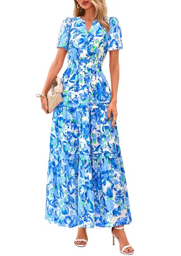 PRETTYGARDEN Women's 2025 Summer Boho Maxi Dresses Floral Short Sleeve