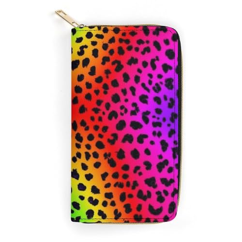 Women's Cute Decor Wallet, Long PU Zipper Wallet, Travel Purse Fashion Design, Huge Storage Capacity Purse Hot Pink Purple Cheetah Leopard Print