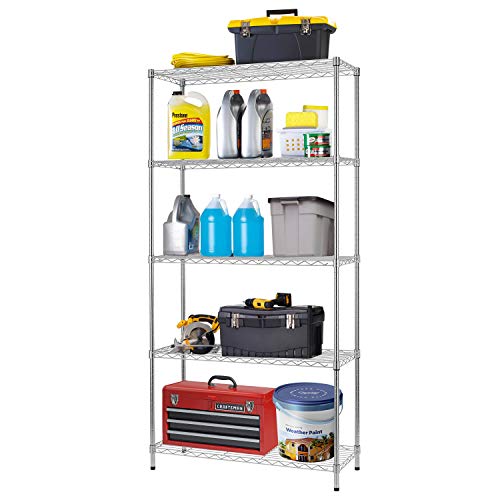 FDW 5-Shelf Wire Shelving Large Storage Shelves Adjustable Metal Shelves Heavy Duty Height Commercial Grade Steel Layer Shelves 1250 LBS Capacity,36