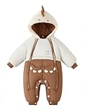 GigaCircle 2025 Tuta Invernale Neonato, Cute Dino Tuta da Neve Bambino Bambina, Pagliaccetto Neonato Invernale Double Zippers, Bronzo 18-24 Mesi