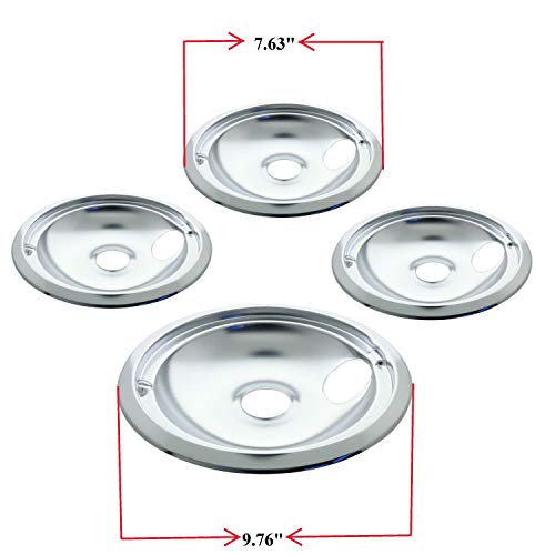 Kitchen Basics 101 Made in the USA 119204XZ Style B Chrome 4 Pack Drip Bowls 3 Small 6” and 1 Large 8” Replacement for GE WB31T10010 and WB31T10011