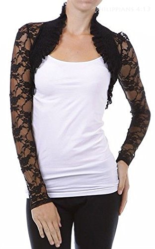 Junior`s Long Sleeve Lace Smoked Shrug Bolero, Cropped Jacket Short Cardigan