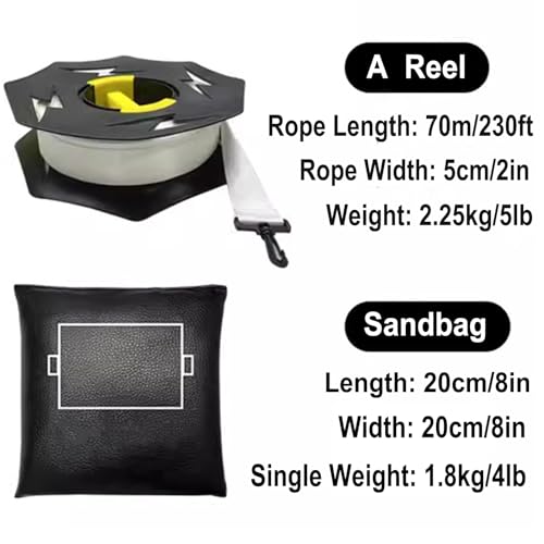 Image of 230 ft L Soccer Field Marking Tape, Beach Volleyball Court Marker Lines with Anchors,a Cord Reel and Four Sandbags, Portable Frisbee Court Marking Kit, Badminton Boundary Lines for Outdoor