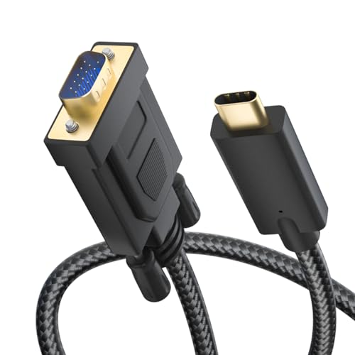 BolAAzuL USB C auf VGA Kabel 1M Nylon Geflecht, USB Typ C/Thunderbolt 3 auf VGA Adapterkabel kompatibel f&uuml;r MacBook Pro 2019/2018/2017, Samsung Galaxy S9/S8, Surface Book 2, Dell XPS 13/15, Pixel