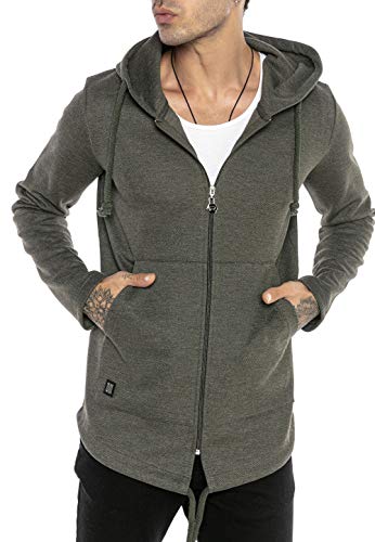 RED BRIDGE Felpa con Cappuccio da Uomo Giacca Lunga Oversize Maglia in Cotone con Cerniera Verde M